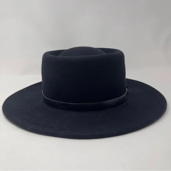 Black 100% Wool Wide Brim Hat – Classic Structured, Boho Western - Picture 7 of 9